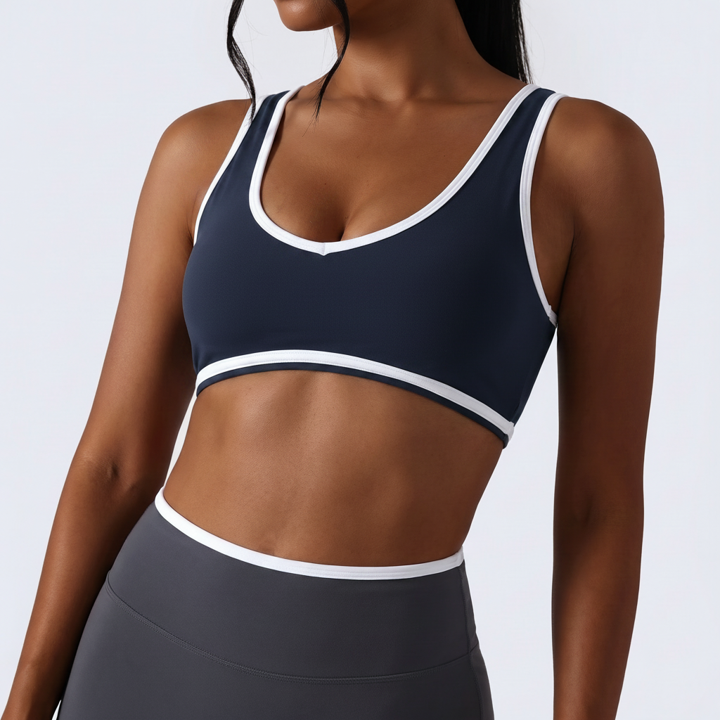 Contrast Brushed Sports Bra in Navy Blue – image 5 of 7