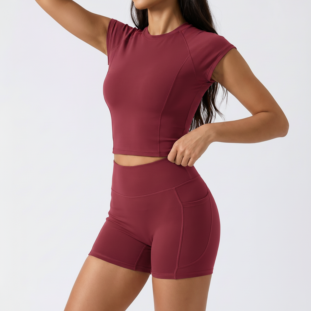 Crop Top & Shorts Set in Raspberry Red – image 4 of 10