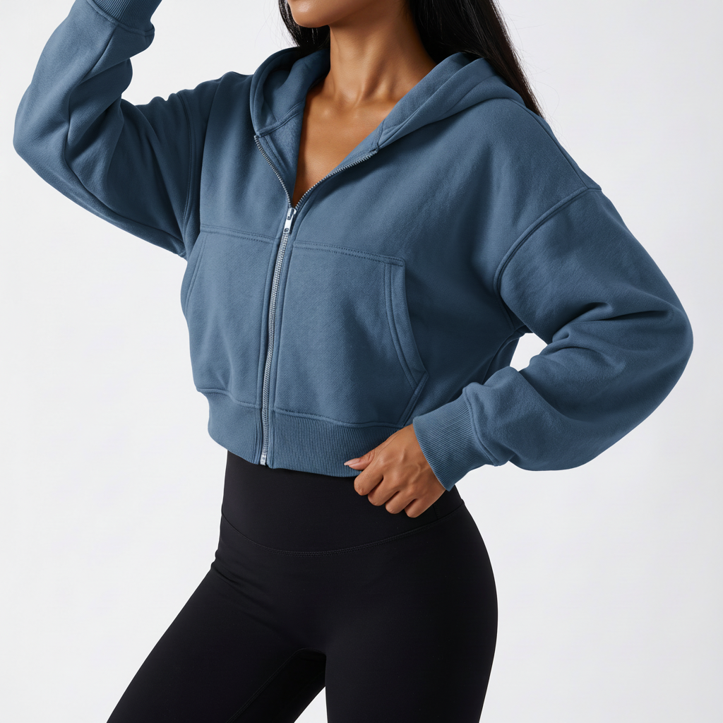 Cropped Zip Hoodie in Blue – image 5 of 7