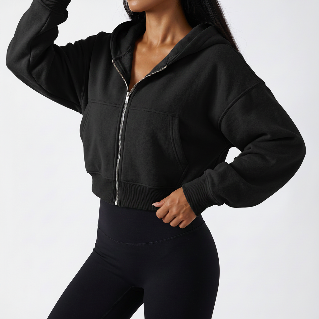 Cropped Zip Hoodie in Black – image 7 of 7