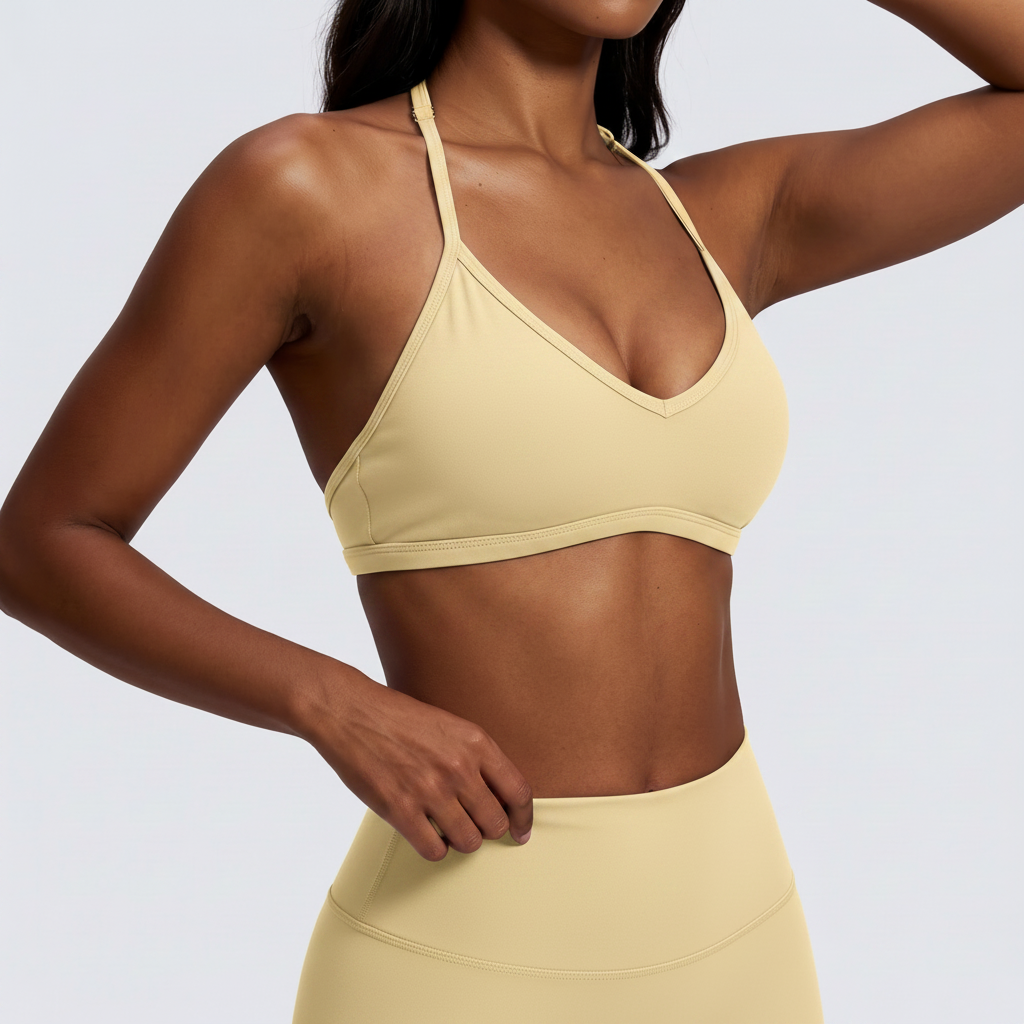 Halter Neck Sports Bra in Butter Yellow – image 7 of 12