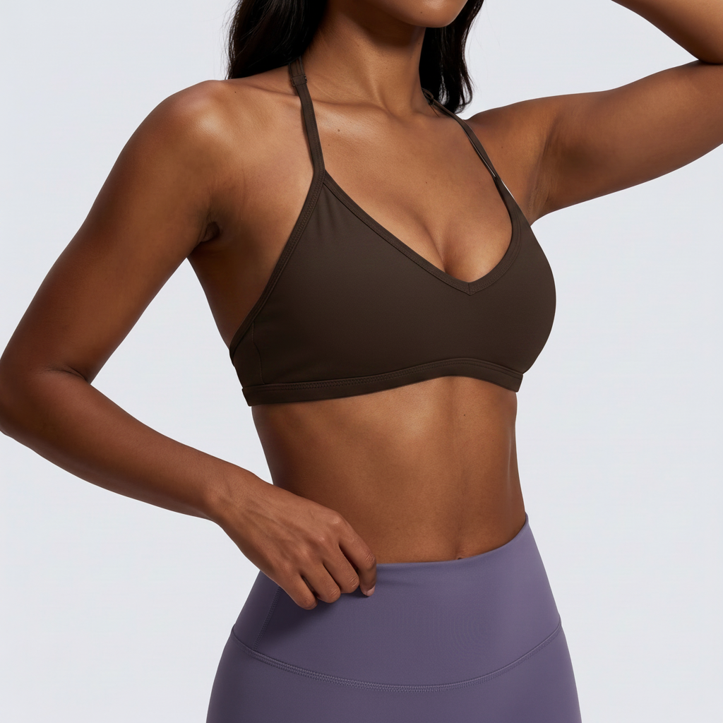 Halter Neck Sports Bra in Chocolate Brown – image 9 of 12