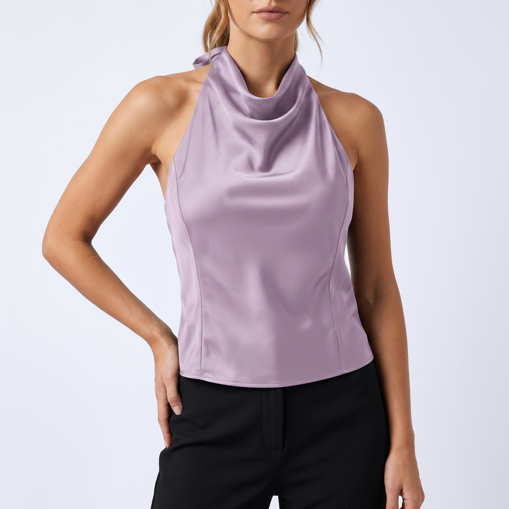 Halter Satin Corset Top in Lavender – image 5 of 16