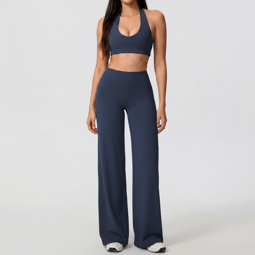 Halter Bra & Trousers Set in Dark Blue – image 3 of 10