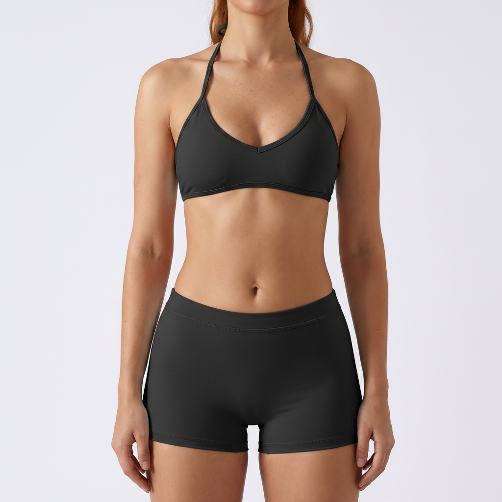 Halter Bra & Shorts Set in Black – image 3 of 8