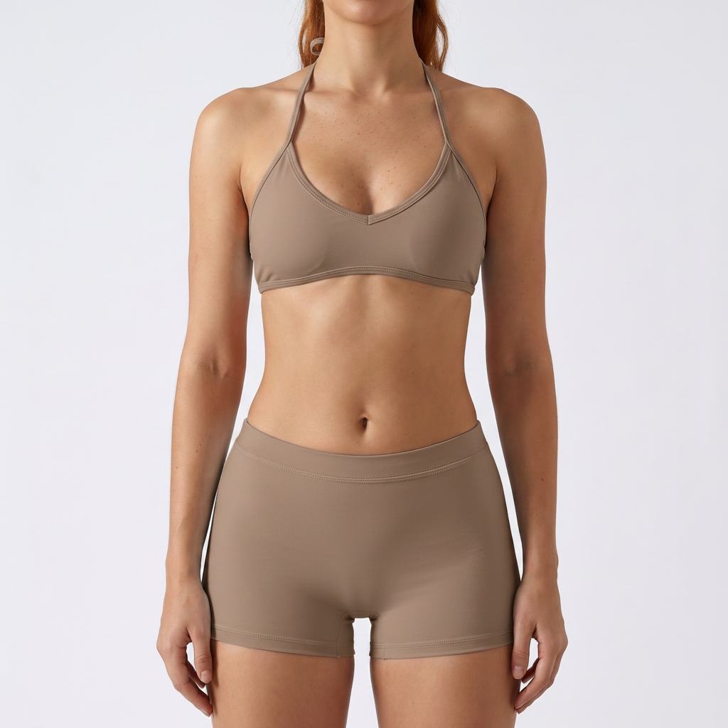 Halter Bra & Shorts Set in Cool Brown – image 5 of 8