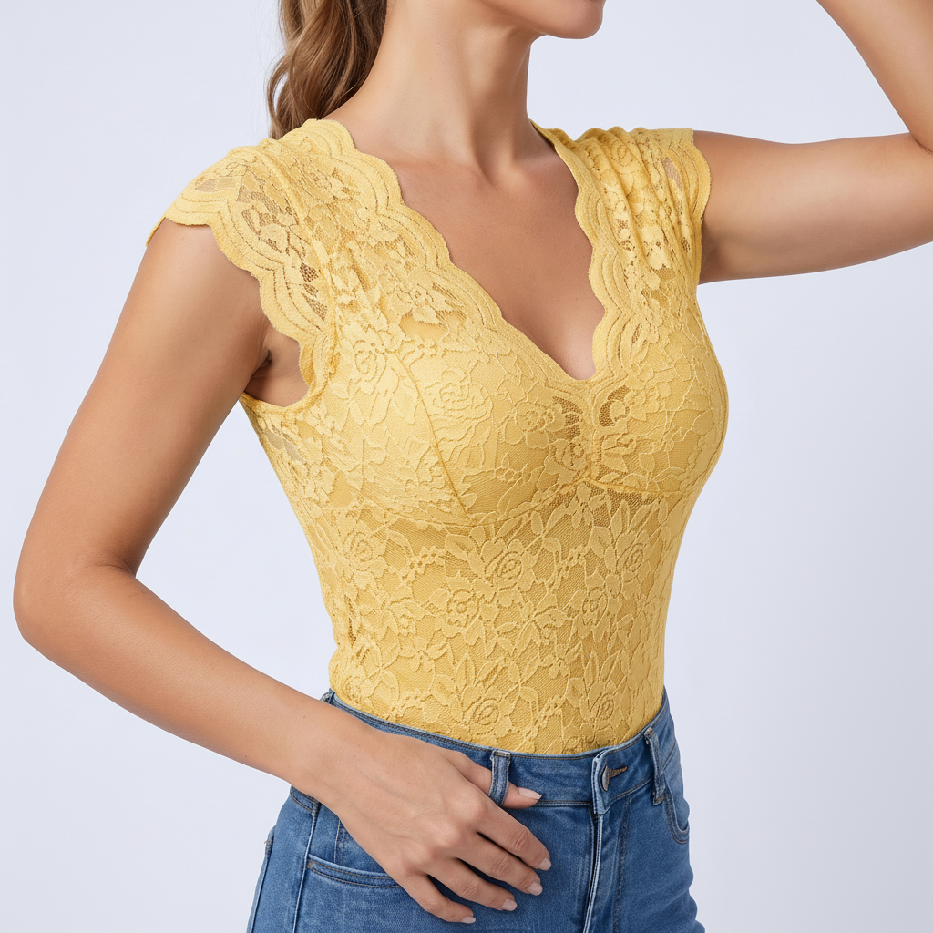 Lace V-Neck Camisole in Yellow – image 7 of 7