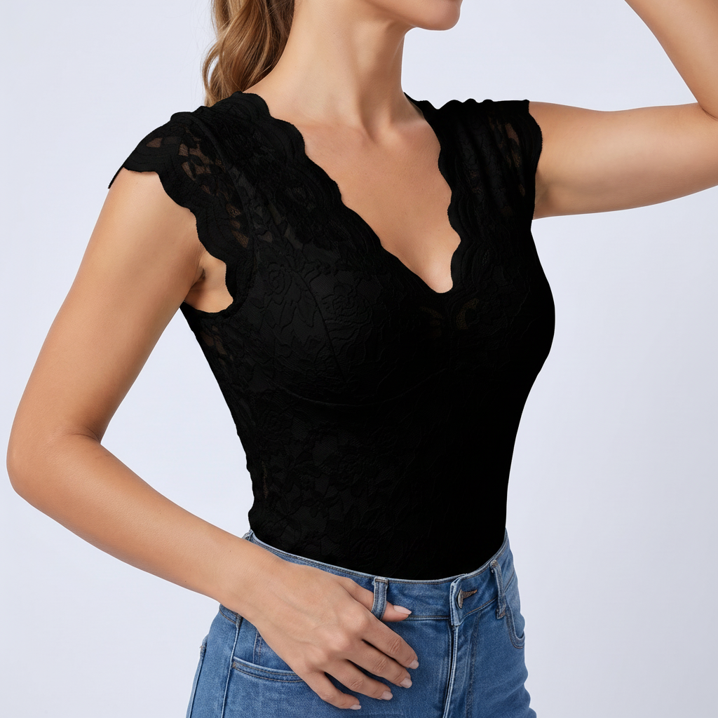 Lace V-Neck Camisole in Black – image 4 of 7