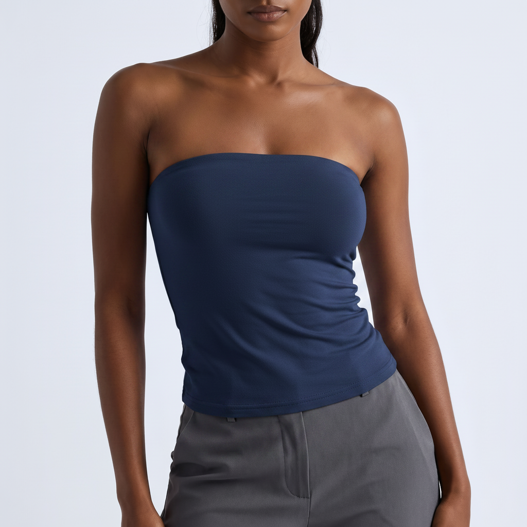 Open-Back Knit Bandeau in Navy Blue – image 5 of 6