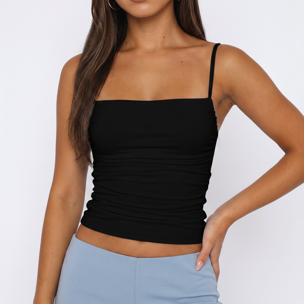 Ruched Backless Cami in Black – image 3 of 8