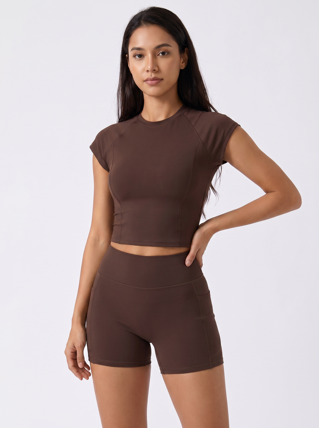 Crop Top & Shorts Set in Dark Coffee – image 1 of 10