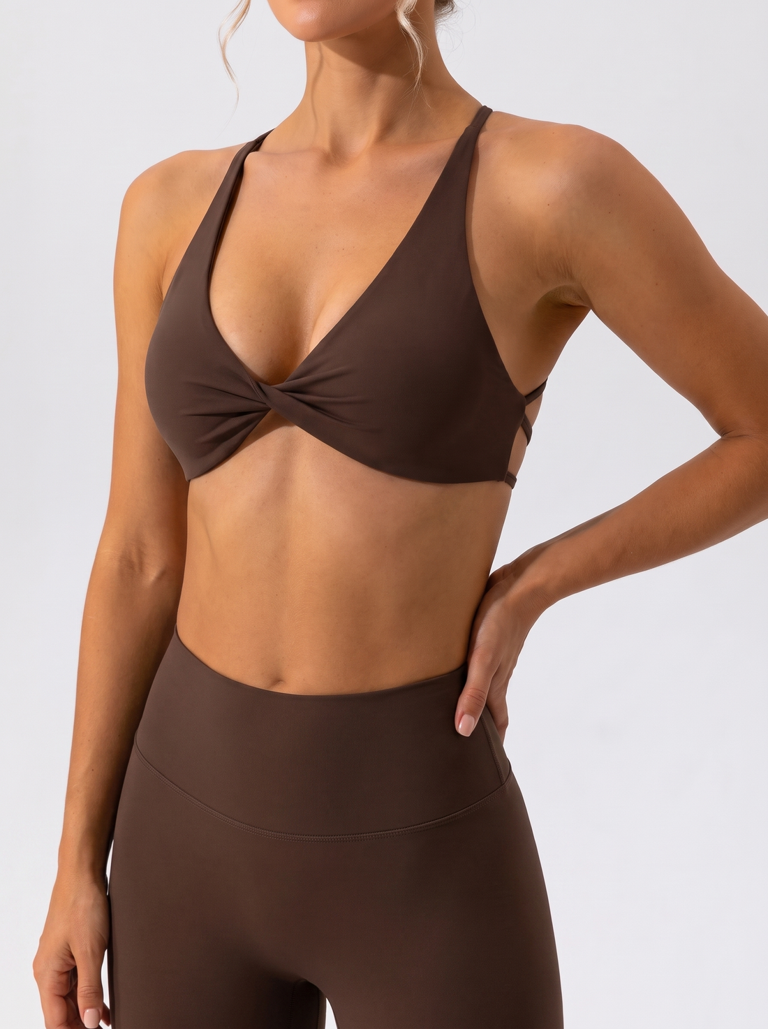 Cross-Back Sports Bra in Coffee – image 4 of 6