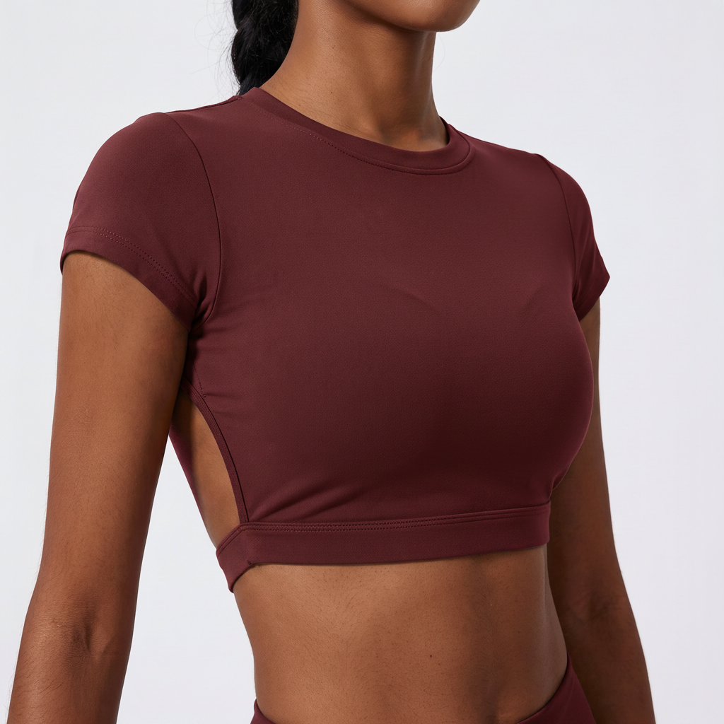 Backless Training Crop Top in Wine &ndash; image 4 of 11