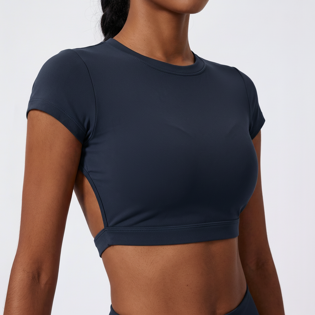 Backless Training Crop Top in Navy Blue &ndash; image 9 of 11