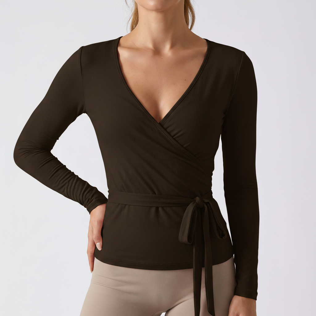 Ballet Wrap Training Top in Dark Coffee &ndash; image 5 of 9