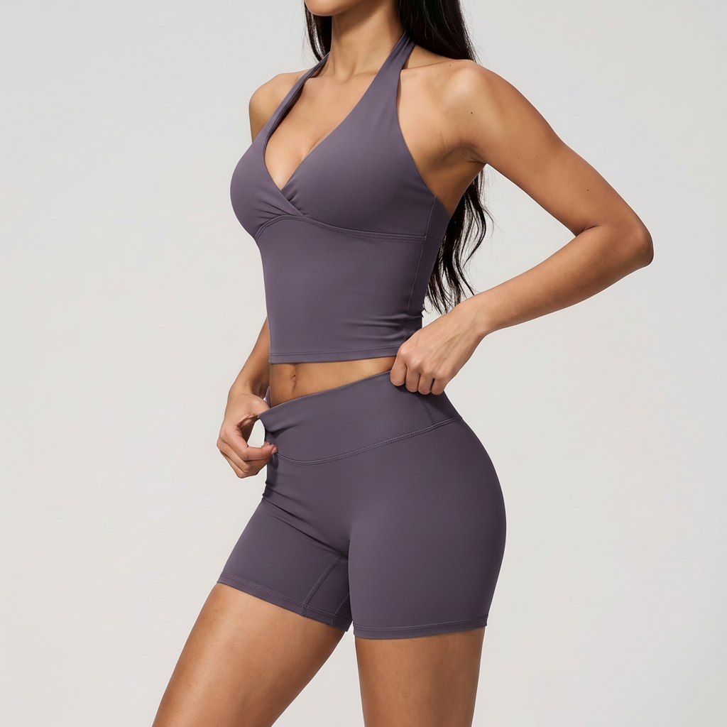 Backless Vest & Shorts Set - Ink Purple