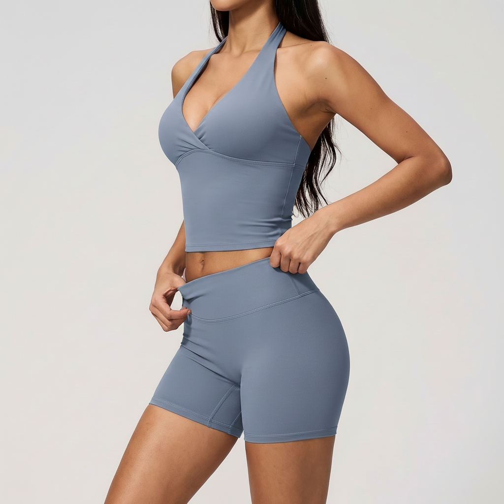 Backless Vest & Shorts Set in Smog Blue &ndash; image 5 of 7