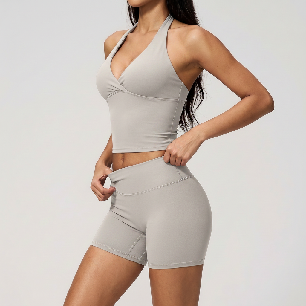 Backless Vest & Shorts Set in Pearl Grey &ndash; image 4 of 7