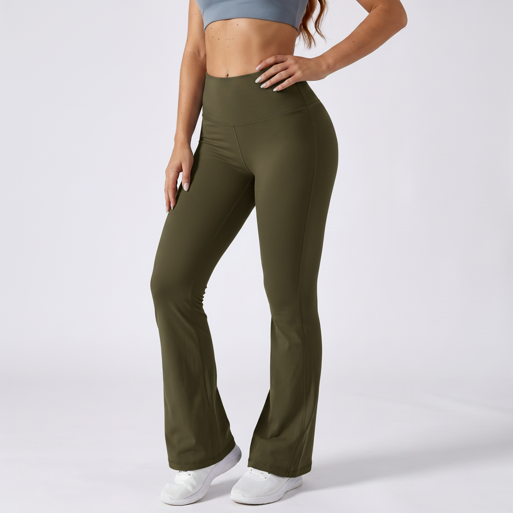 Bootcut Flared Leggings in Deep Khaki &ndash; image 8 of 11