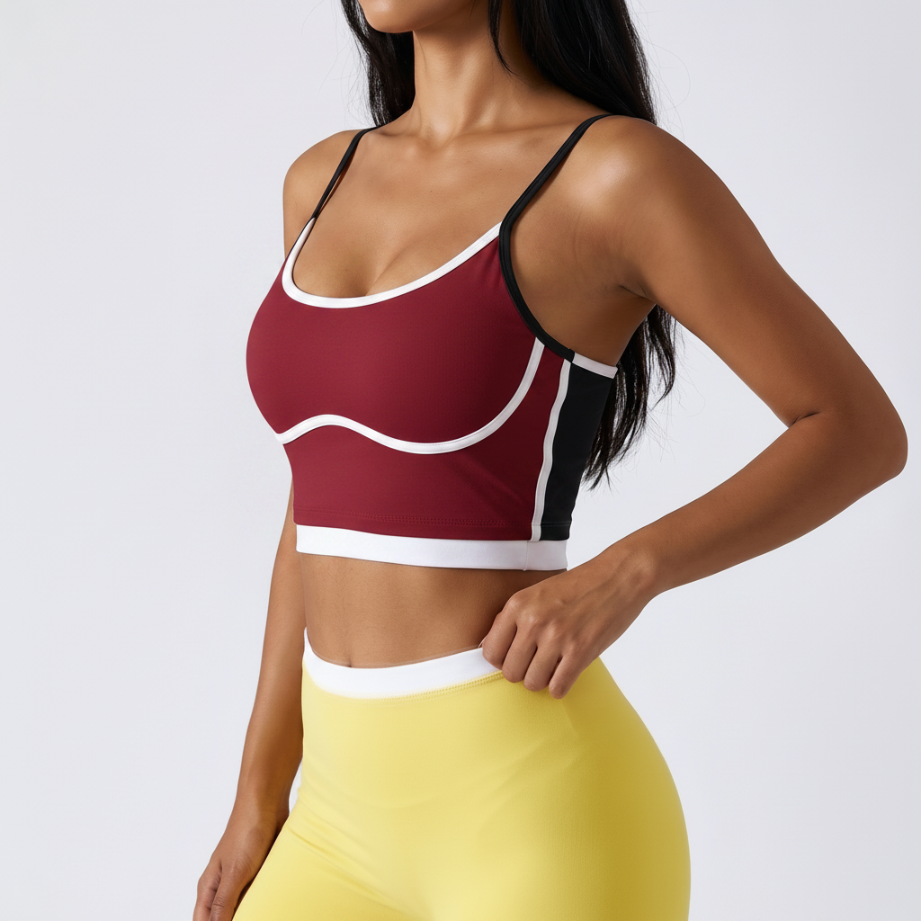 Colour-Block Sports Bra in Wine Red &ndash; image 8 of 11