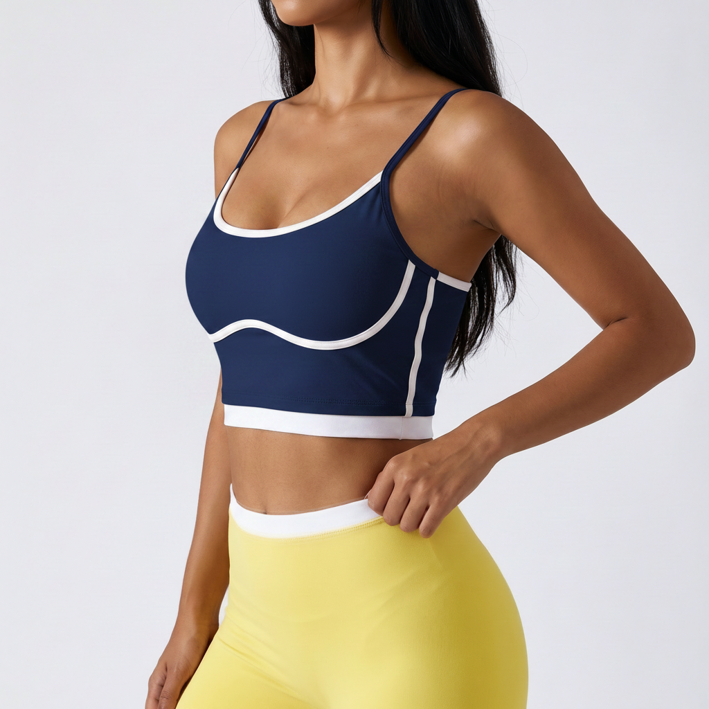 Colour-Block Sports Bra - Navy Blue