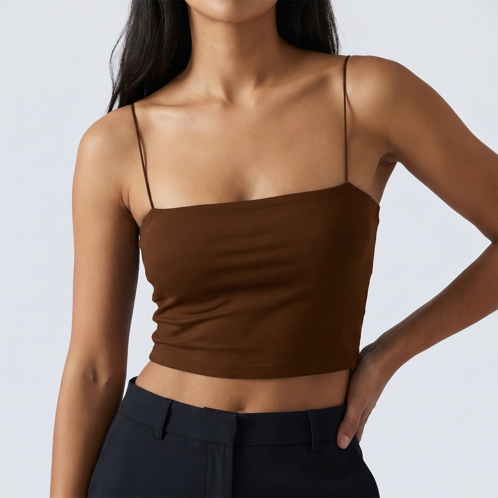Cotton Cami Crop Top in Brown &ndash; image 6 of 6