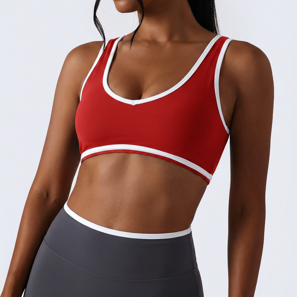 Contrast Brushed Sports Bra in Red &ndash; image 6 of 7