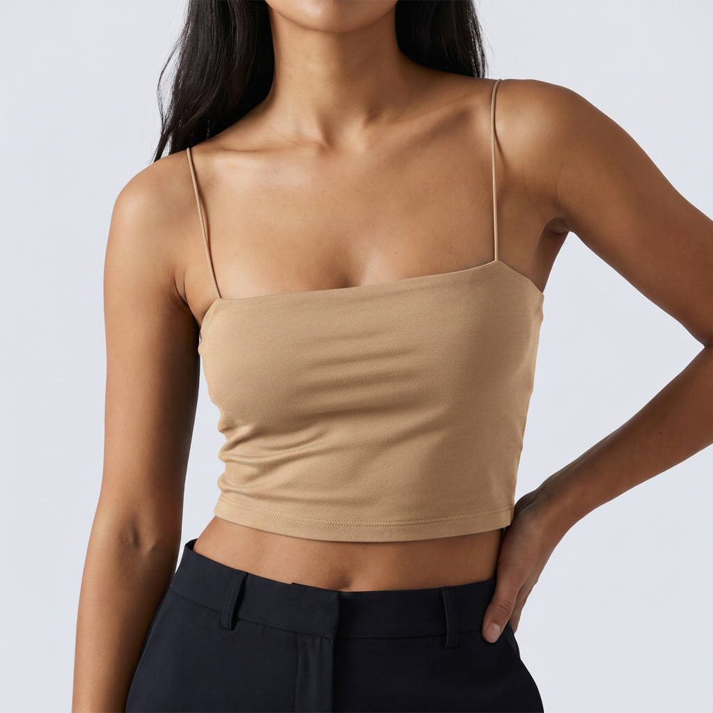 Cotton Cami Crop Top in Beige &ndash; image 5 of 6