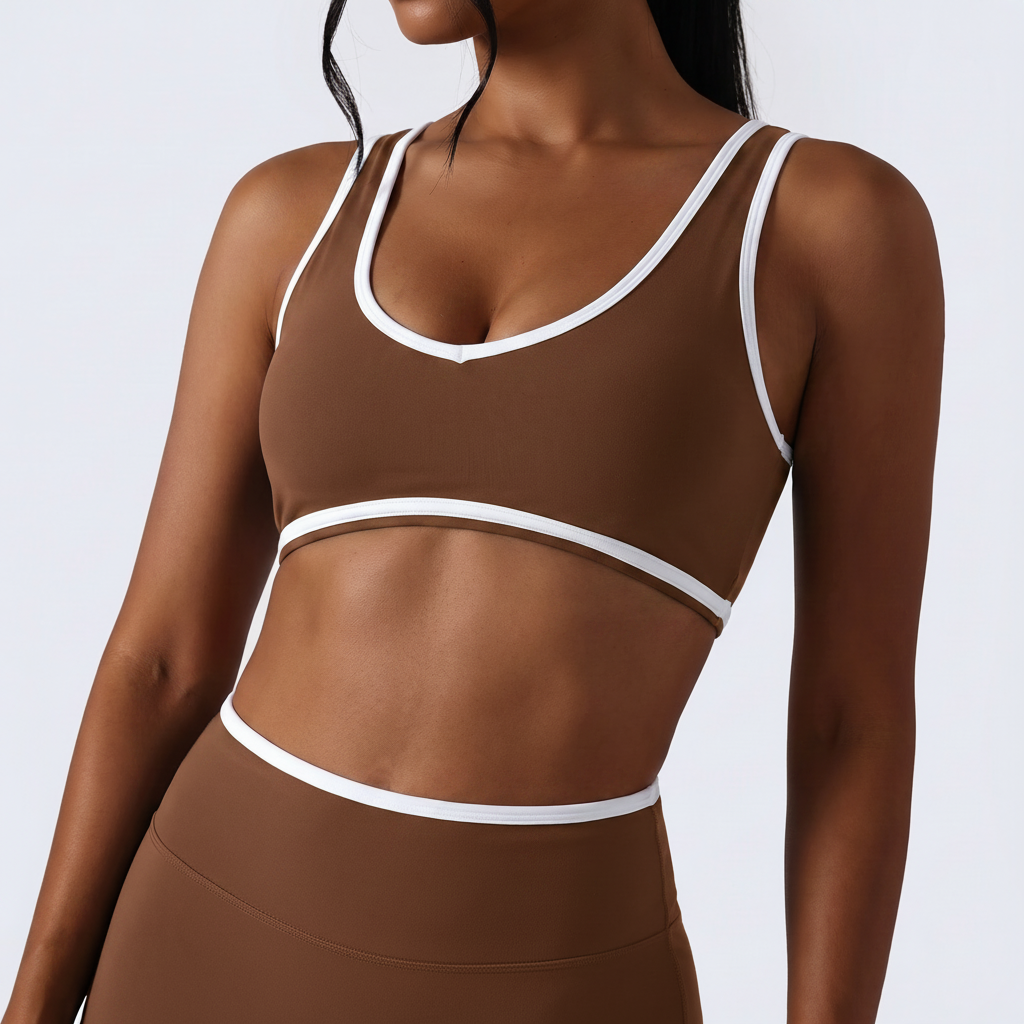 Contrast Brushed Sports Bra in Brown &ndash; image 7 of 7
