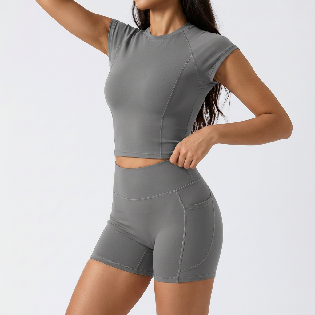 Crop Top & Shorts Set in Grey &ndash; image 7 of 10