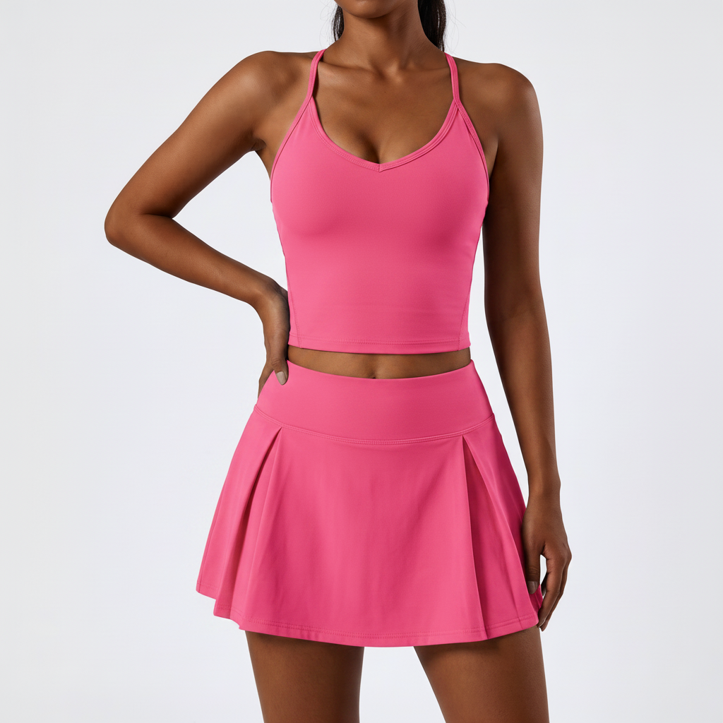 Crop Top & Skort Set in Neon Pink &ndash; image 4 of 7
