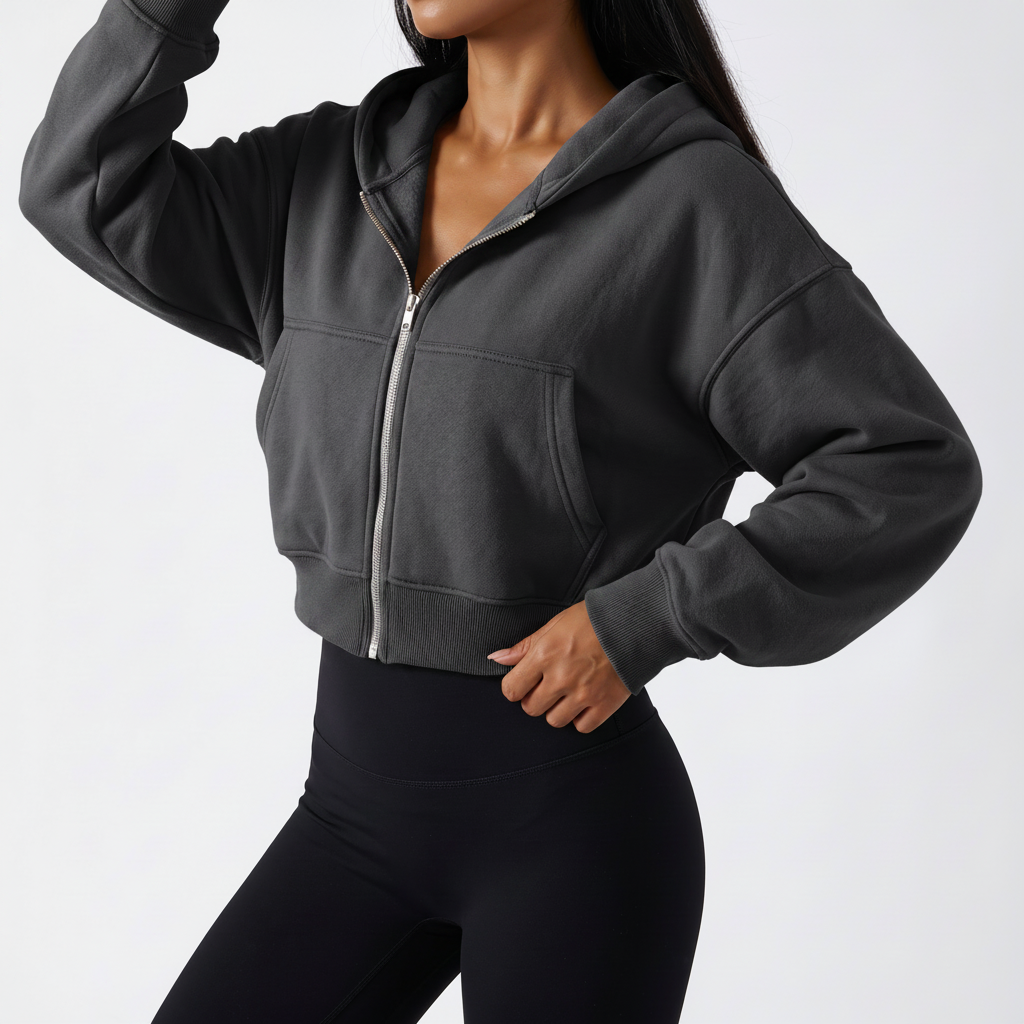 Cropped Zip Hoodie in Dark Grey &ndash; image 4 of 7