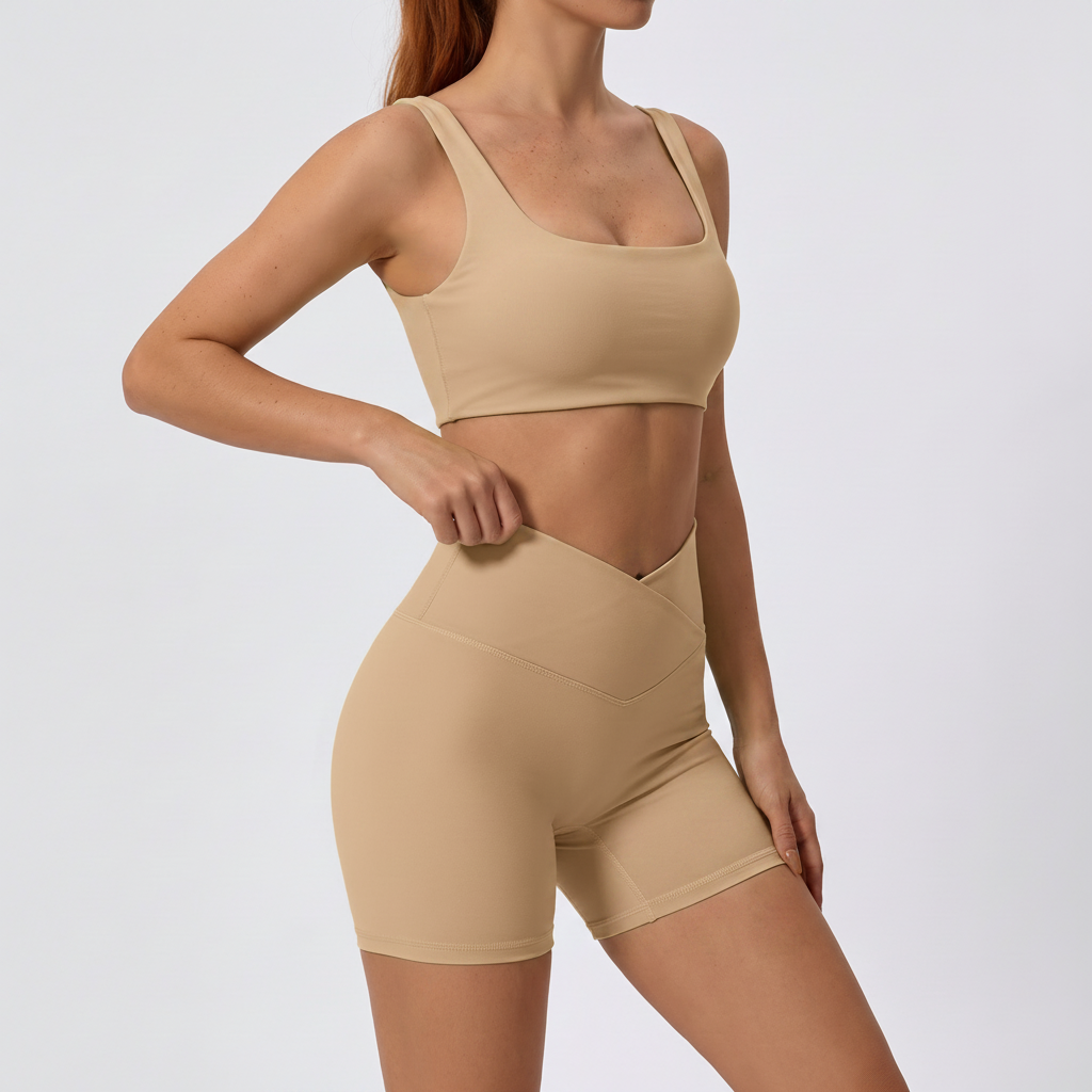 Cross-Waist Bra & Shorts Set in Milk Tea &ndash; image 3 of 7