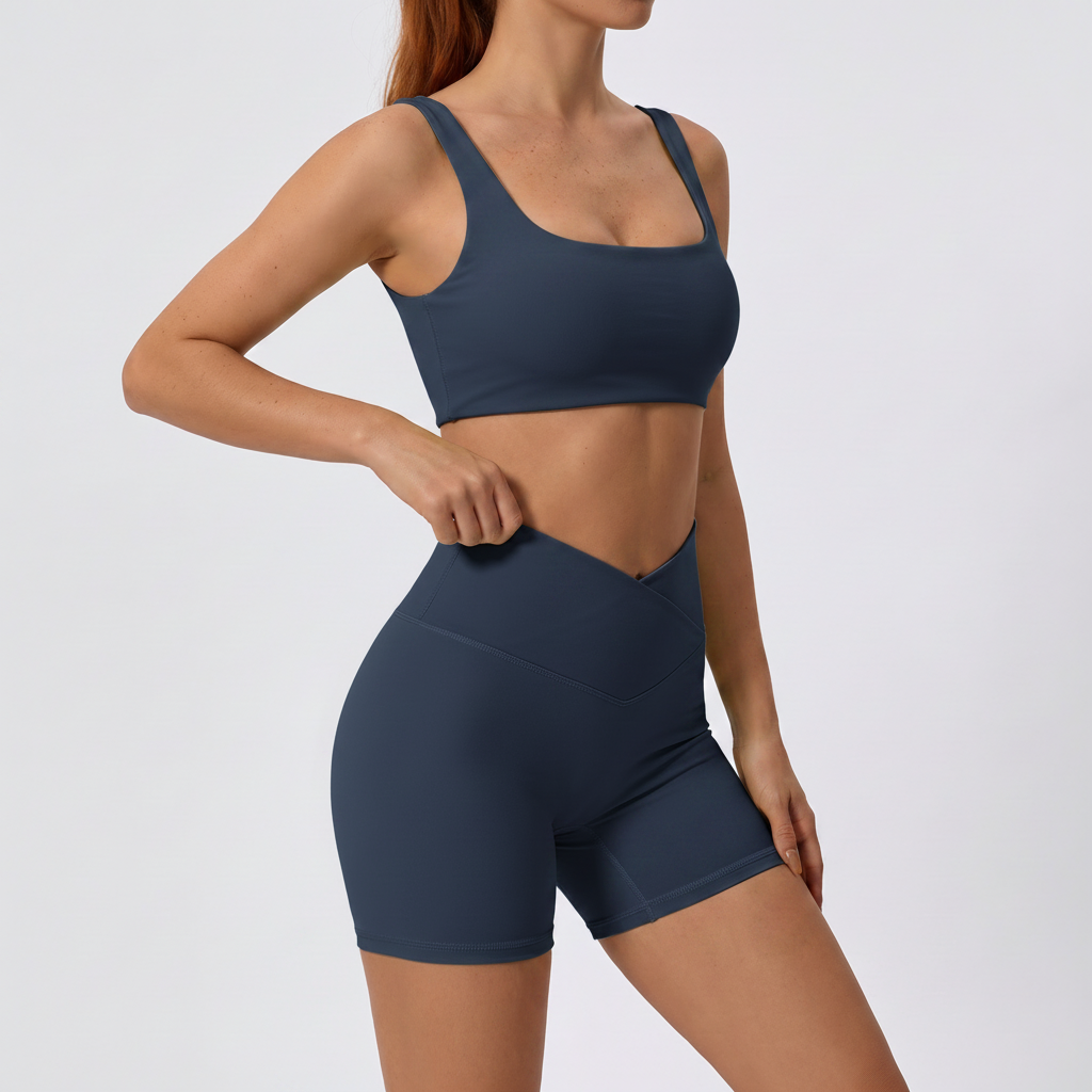 Cross-Waist Bra & Shorts Set in Navy Blue &ndash; image 5 of 7