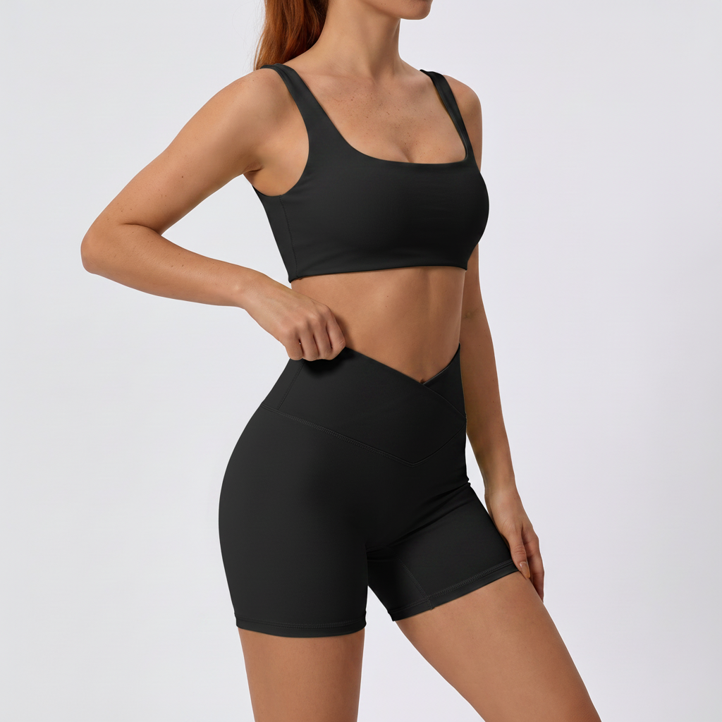 Cross-Waist Bra & Shorts Set in Black &ndash; image 7 of 7