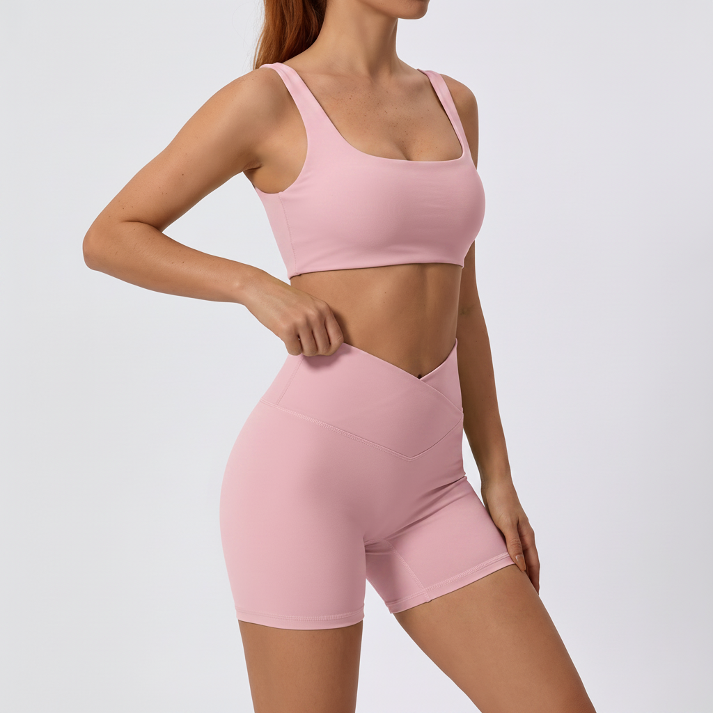 Cross-Waist Bra & Shorts Set in Pink &ndash; image 6 of 7