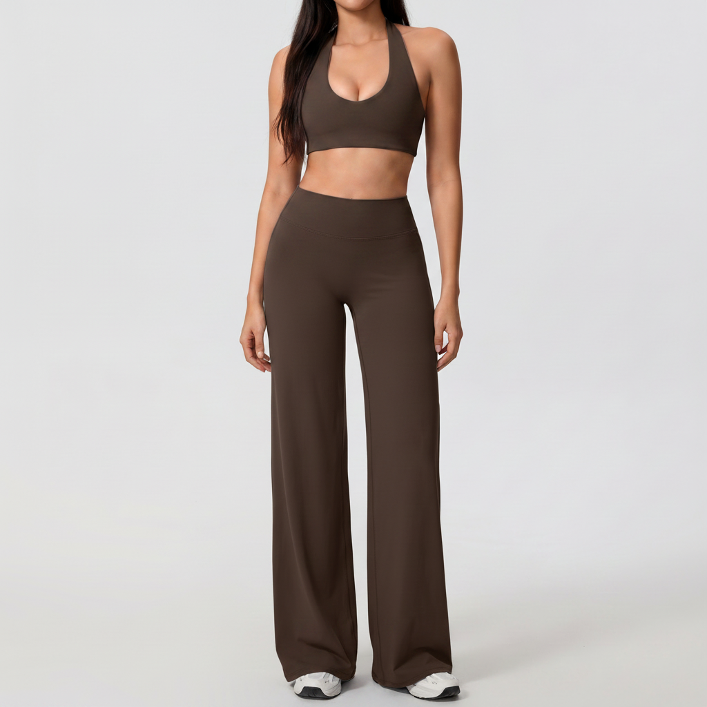 Halter Bra & Trousers Set in Coffee Brown &ndash; image 9 of 10