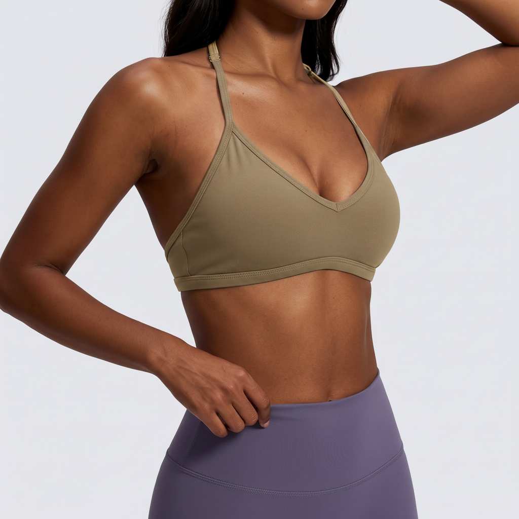 Halter Neck Sports Bra in Warm Khaki &ndash; image 4 of 12
