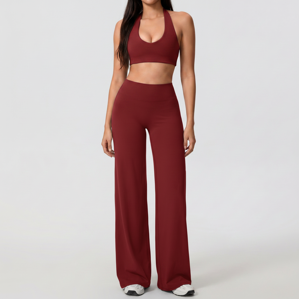 Halter Bra & Trousers Set in Dark Red &ndash; image 7 of 10