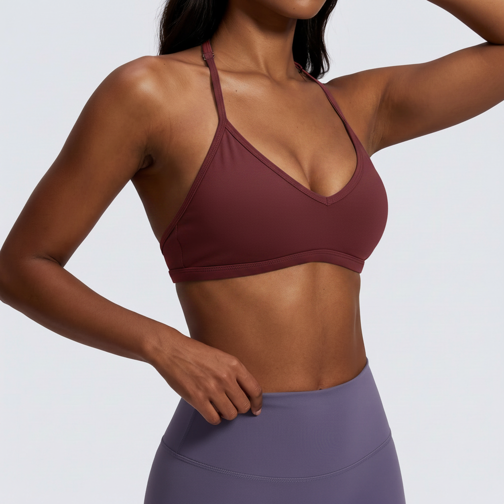Halter Neck Sports Bra in Wine Red &ndash; image 11 of 12