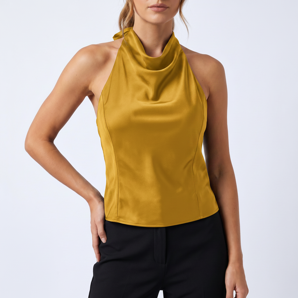Halter Satin Corset Top in Yellow &ndash; image 14 of 16