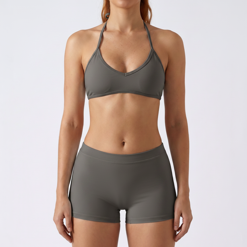 Halter Bra & Shorts Set in Dark Grey &ndash; image 6 of 8