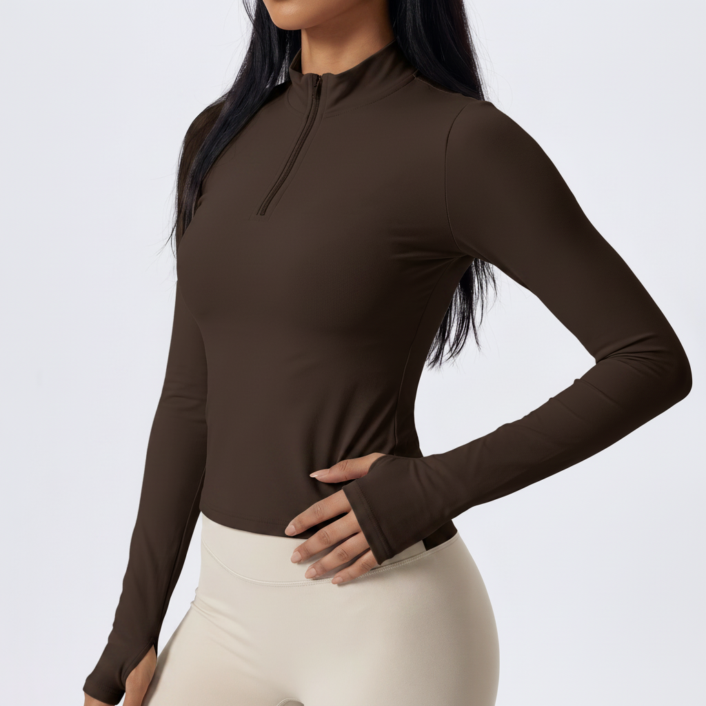 Half-Zip Training Top in Dark Brown &ndash; image 5 of 7