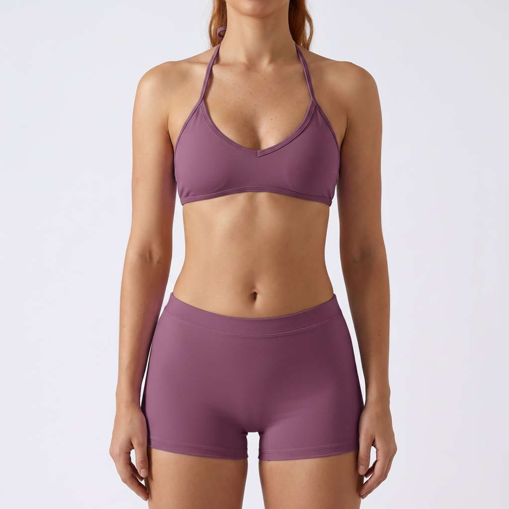 Halter Bra & Shorts Set in Purple &ndash; image 4 of 8