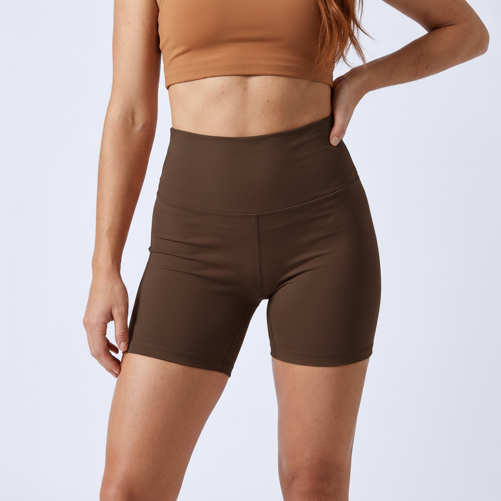 High-Waist Biker Shorts - Dark Brown
