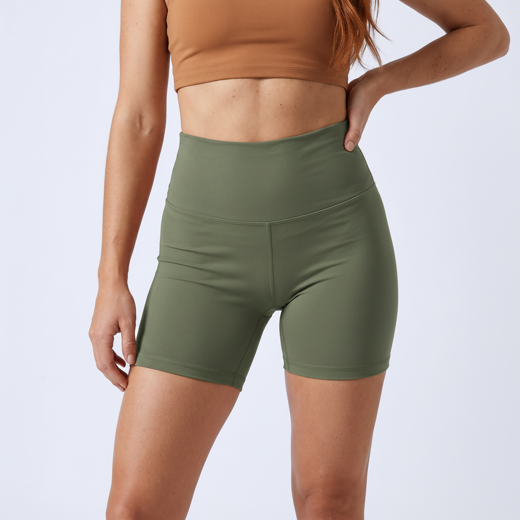 High-Waist Biker Shorts in Moss Green &ndash; image 4 of 31