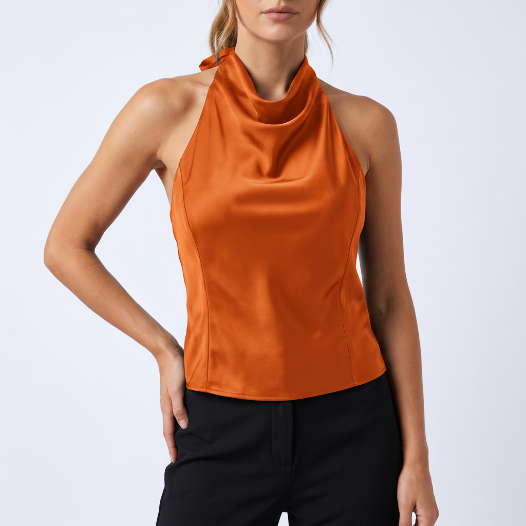 Halter Satin Corset Top in Orange &ndash; image 16 of 16