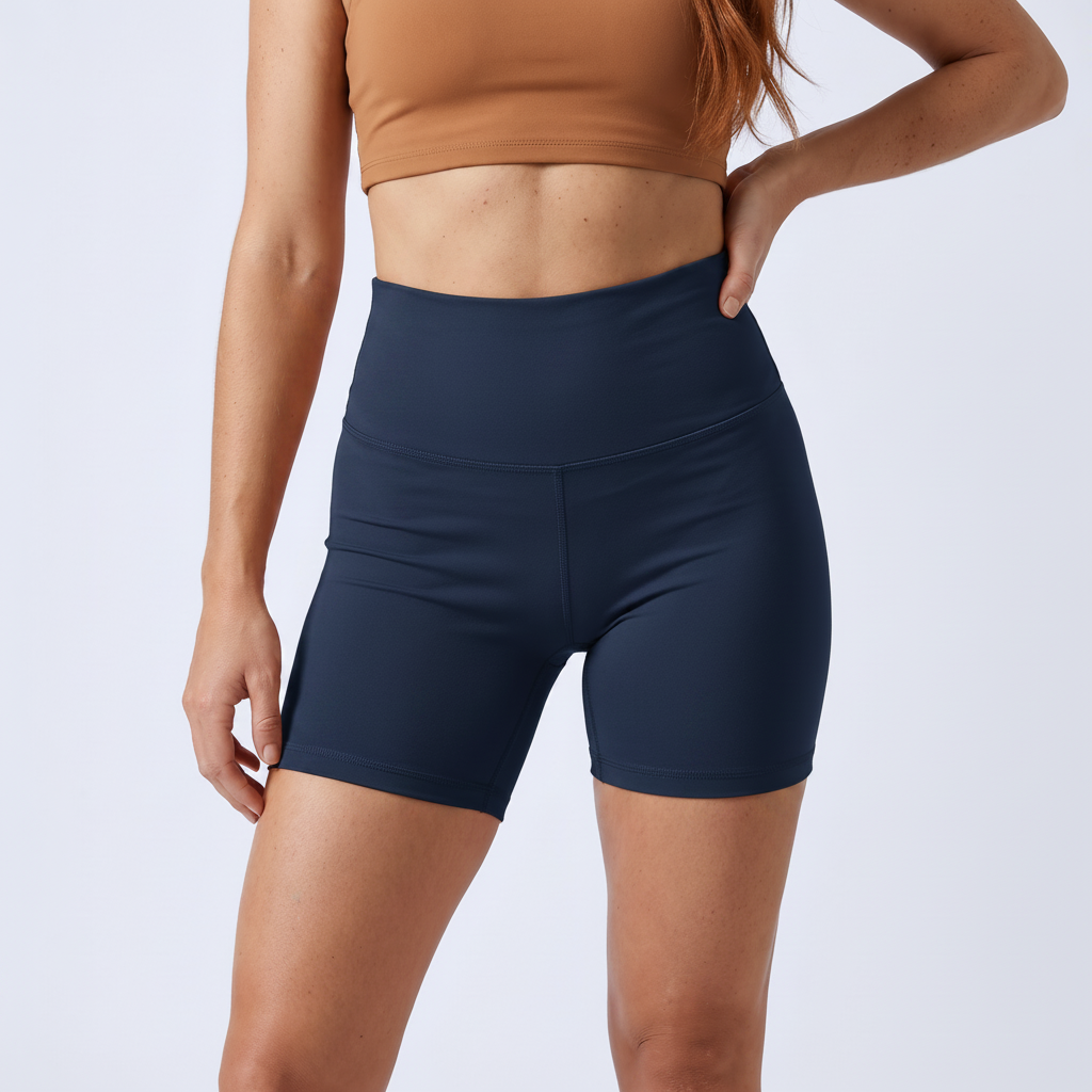 High-Waist Biker Shorts - Navy Blue