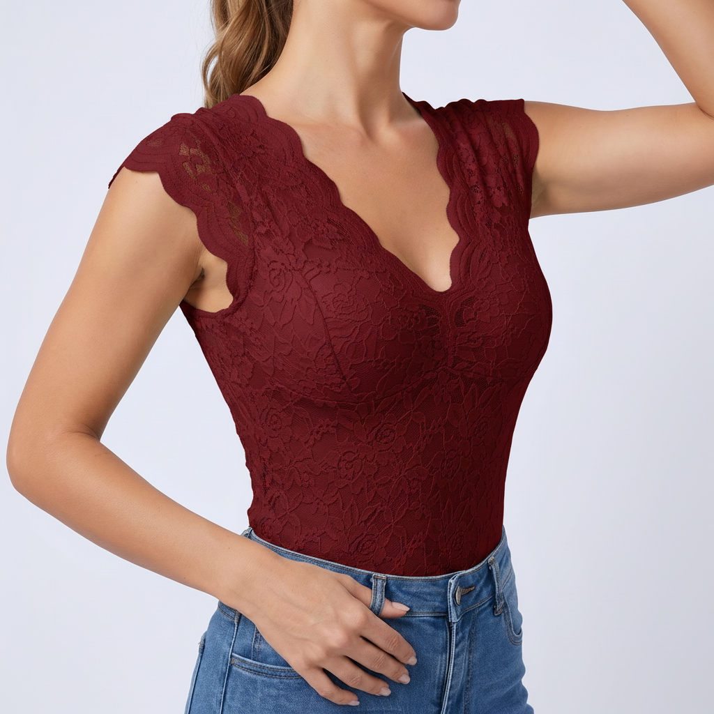 Lace V-Neck Camisole in Wine Red &ndash; image 5 of 7