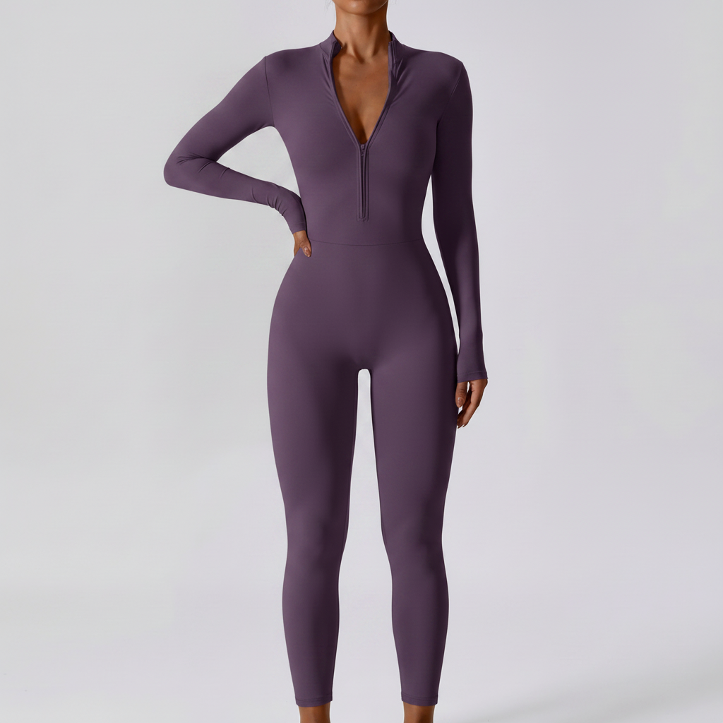 Long Sleeve Yoga Jumpsuit in Deep Purple-A &ndash; image 4 of 8